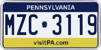 PA license plate MZC3119