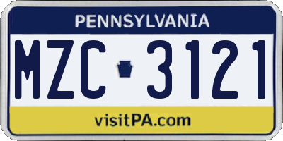 PA license plate MZC3121