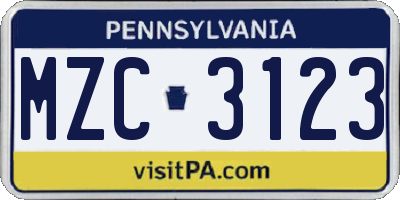 PA license plate MZC3123