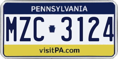 PA license plate MZC3124