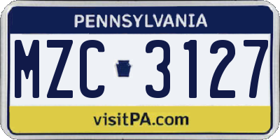 PA license plate MZC3127