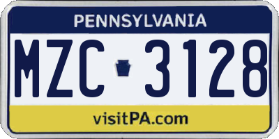 PA license plate MZC3128