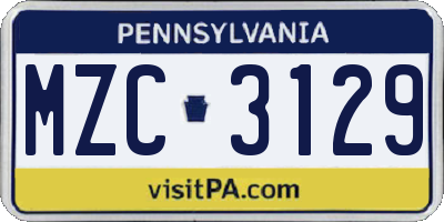 PA license plate MZC3129