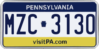 PA license plate MZC3130