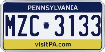 PA license plate MZC3133