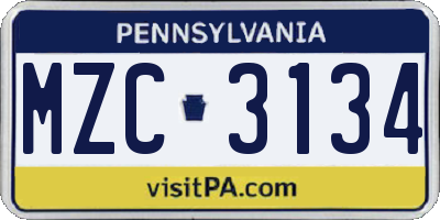 PA license plate MZC3134
