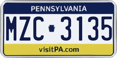 PA license plate MZC3135