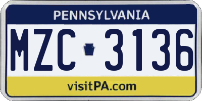 PA license plate MZC3136