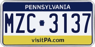 PA license plate MZC3137