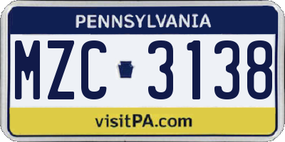 PA license plate MZC3138