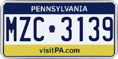 PA license plate MZC3139