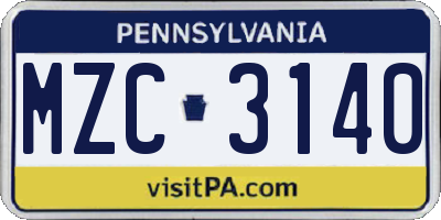PA license plate MZC3140
