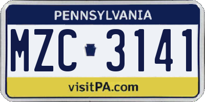 PA license plate MZC3141