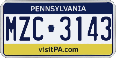 PA license plate MZC3143