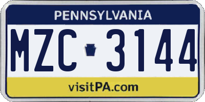 PA license plate MZC3144