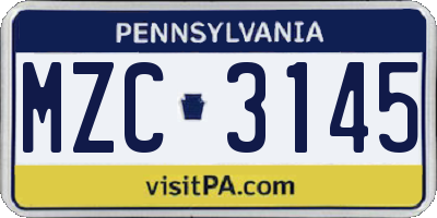 PA license plate MZC3145