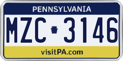 PA license plate MZC3146