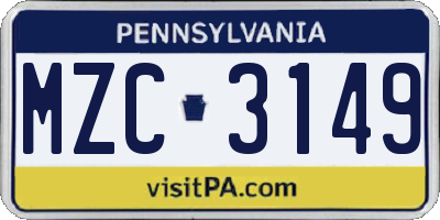 PA license plate MZC3149