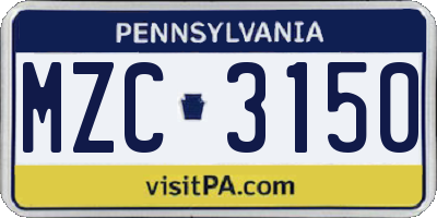 PA license plate MZC3150