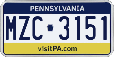PA license plate MZC3151