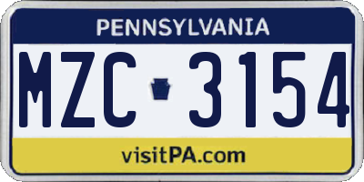 PA license plate MZC3154