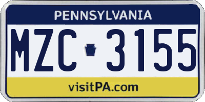 PA license plate MZC3155