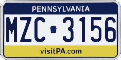 PA license plate MZC3156