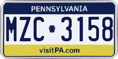 PA license plate MZC3158