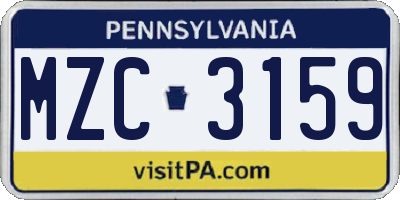 PA license plate MZC3159