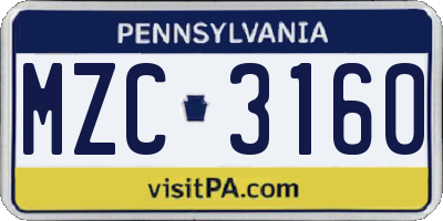 PA license plate MZC3160