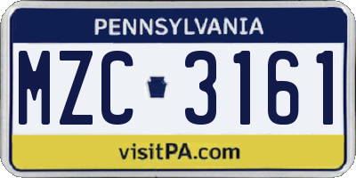 PA license plate MZC3161