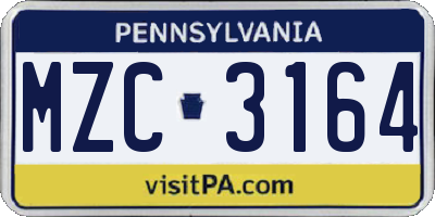 PA license plate MZC3164