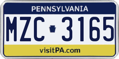 PA license plate MZC3165
