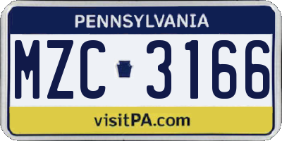 PA license plate MZC3166