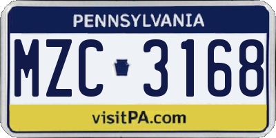 PA license plate MZC3168