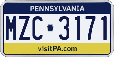 PA license plate MZC3171