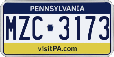 PA license plate MZC3173