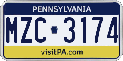 PA license plate MZC3174