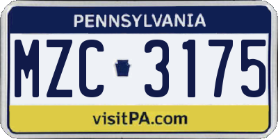 PA license plate MZC3175