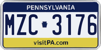 PA license plate MZC3176