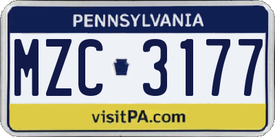 PA license plate MZC3177