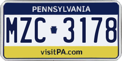 PA license plate MZC3178
