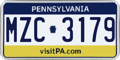 PA license plate MZC3179