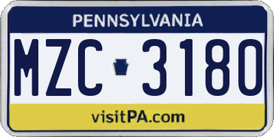 PA license plate MZC3180