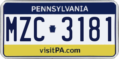 PA license plate MZC3181