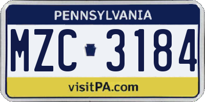 PA license plate MZC3184