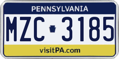 PA license plate MZC3185