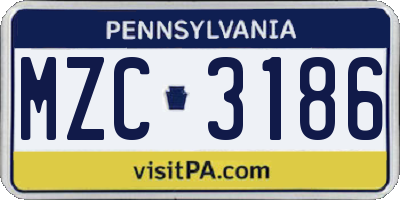 PA license plate MZC3186