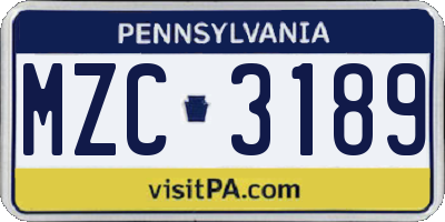 PA license plate MZC3189