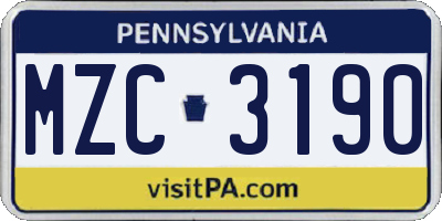 PA license plate MZC3190